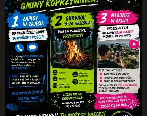 MGOKiS w Koprzywnicy ogłasza zapisy na zajęcia i survival dla młodzieży