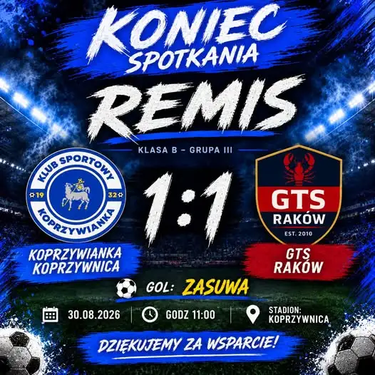 Remis Koprzywianki z GTS Raków w Koprzywnicy