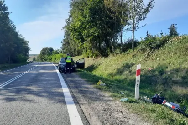 Potrącenie rowerzysty na drodze w miejscowości Borek Klimontowski