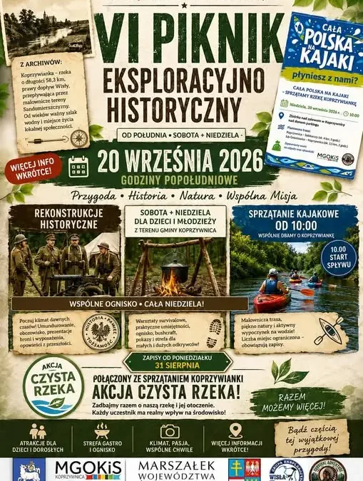 VI Piknik Eksploracyjno-Historyczny w Koprzywnicy: historia, przygoda i wspólne sprzątanie rzeki
