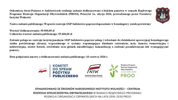 OSP Sulisławice otrzymała 50 tys. zł na zakup drona ratowniczego