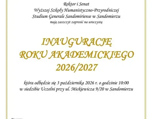 Inauguracja roku akademickiego 2026/2027 w Sandomierzu już 3 października
