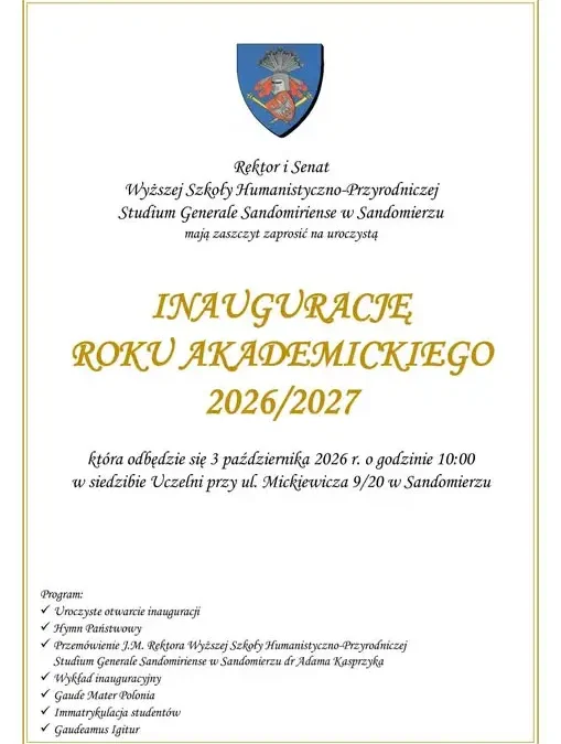 Inauguracja roku akademickiego 2026/2027 w Sandomierzu już 3 października