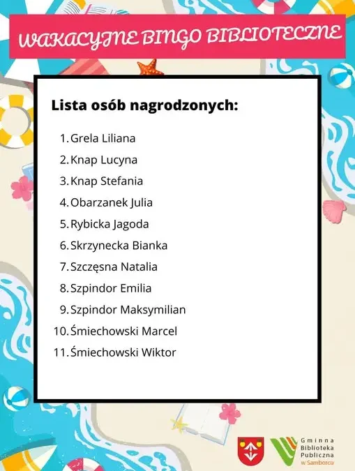 Wakacyjne Bingo Biblioteczne w Samborcu – znamy laureatów!