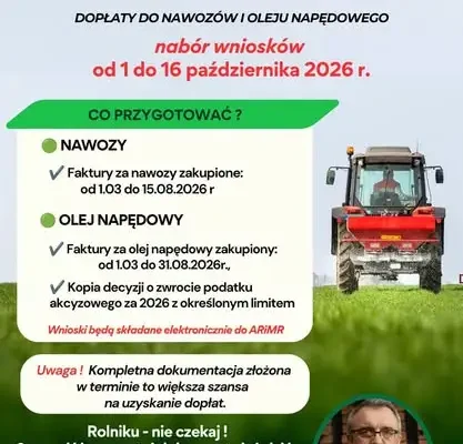 ARiMR: od 1 października nabór wniosków na dopłaty do nawozów i oleju napędowego