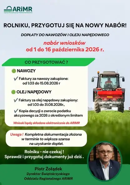ARiMR: od 1 października nabór wniosków na dopłaty do nawozów i oleju napędowego