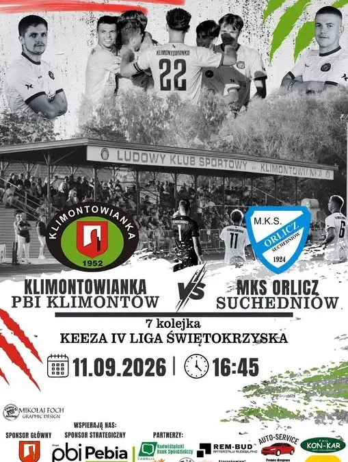 Klimontowianka Klimontów zagra z Orliczem Suchedniów w 7. kolejce KEEZA 4 ligi