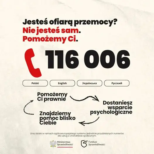 Ogólnopolska linia pomocy pokrzywdzonym 116 006 – nie jesteś sam