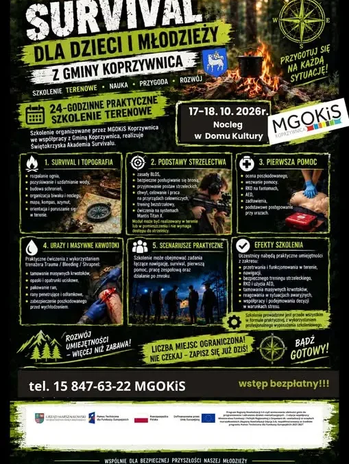 Szkolenie survivalowe dla dzieci i młodzieży z gminy Koprzywnica – 17-18 października 2026