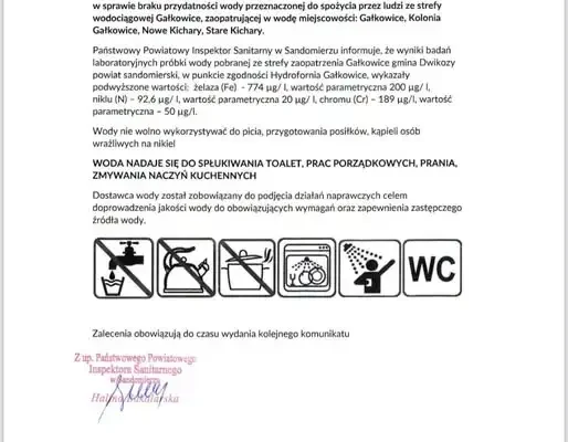 Woda z ujęcia Gałkowice niezdatna do spożycia – komunikat PPIS w Sandomierzu