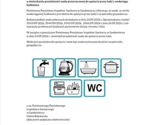 Woda z wodociągu Gałkowice znów zdatna do picia – sanepid odwołuje ograniczenia