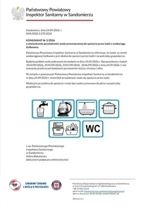 Woda z wodociągu Gałkowice znów zdatna do picia – sanepid odwołuje ograniczenia