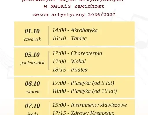 MGOKiS Zawichost startuje z zajęciami artystycznymi. Sprawdź harmonogram na sezon 2026/2027