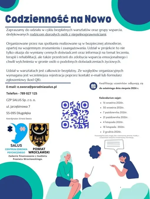 Bezpłatne warsztaty i grupa wsparcia dla rodziców dorosłych osób z niepełnosprawnościami w Powiecie Wrocławskim