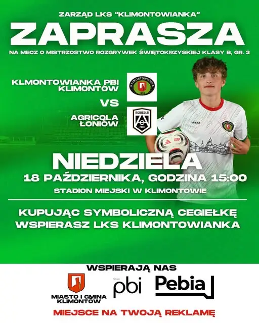 Klimontowianka Klimontów zaprasza na mecz z Agricolą Łoniów