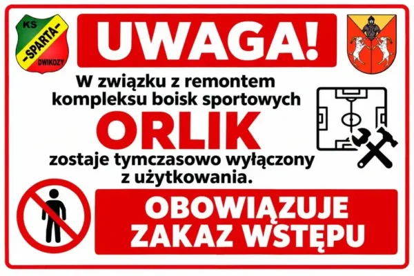 Remont Orlika w Dwikozach – obiekt tymczasowo zamknięty