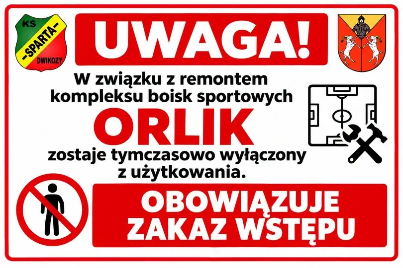 Remont Orlika w Dwikozach – obiekt tymczasowo zamknięty