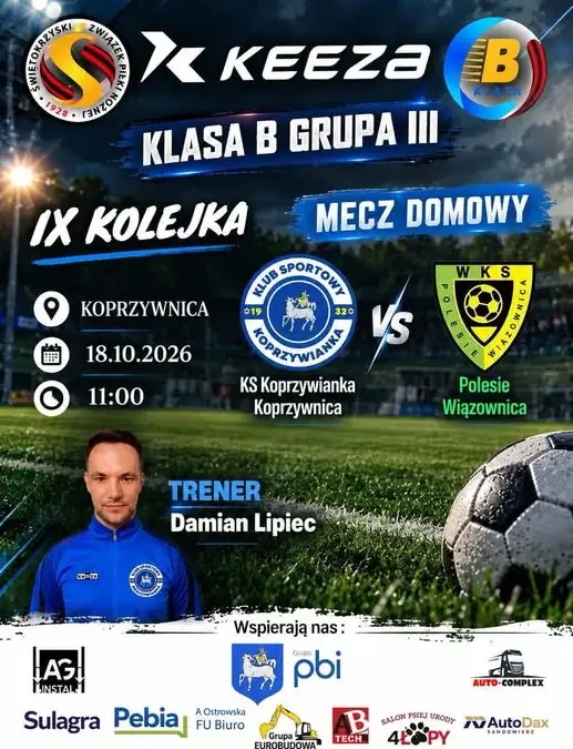 KS Koprzywianka Koprzywnica podejmie Polesie Wiązownica w 9. kolejce Klasy B