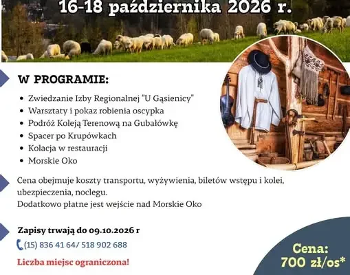 Wyjazd do Zakopanego z MGOKiS Zawichost – zbiórka 16 października o 15:45